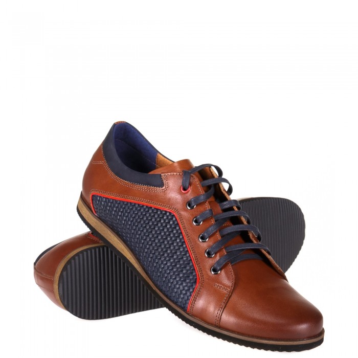 Buty Skórzane Męskie Koniakowo-Granatowe Buty Skórzane Męskie Koniakowo-Granatowe