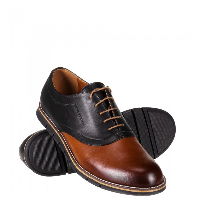 Buty Skórzane Męskie Koniakowo-Czarne Buty Skórzane Męskie Koniakowo-Czarne