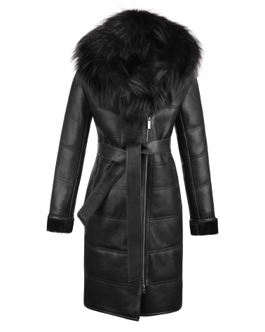 skórzany kożuch damski z kapturem