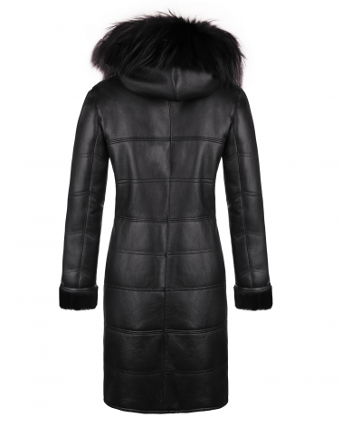 czarny długi kożuch damski z kapturem