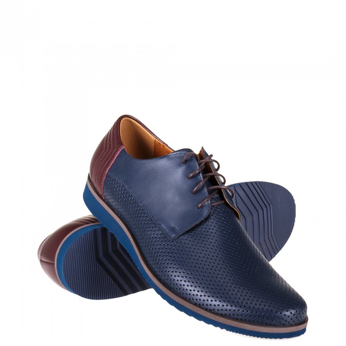 Buty Skórzane Męskie Niebiesko-Bordowy Buty Skórzane Męskie Niebiesko-Bordowy