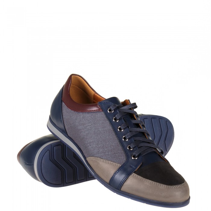 Buty Skórzane Męskie Niebiesko-Szare Buty Skórzane Męskie Niebiesko-Szare