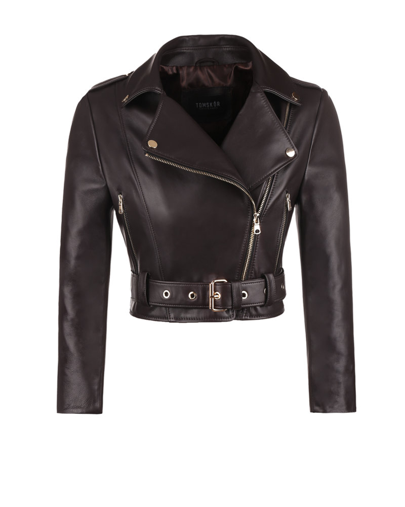 brązowa skórzana ramoneska