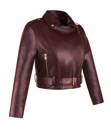 bordowa kurtka skórzana