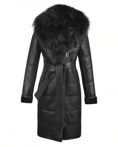 Kożuch Skórzany Damski Saskia Czarny z Obszyciem Jenota