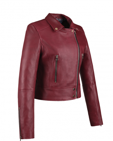 Kurtka Skórzana Damska Bordowa
