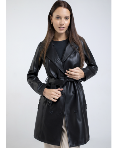Dwurzędowy płaszcz skórzany damski