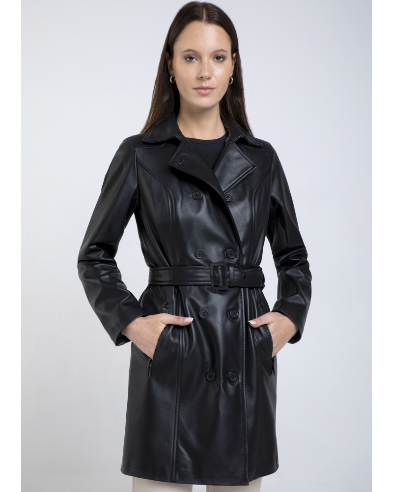 Klasyczny płaszcz skórzany damski